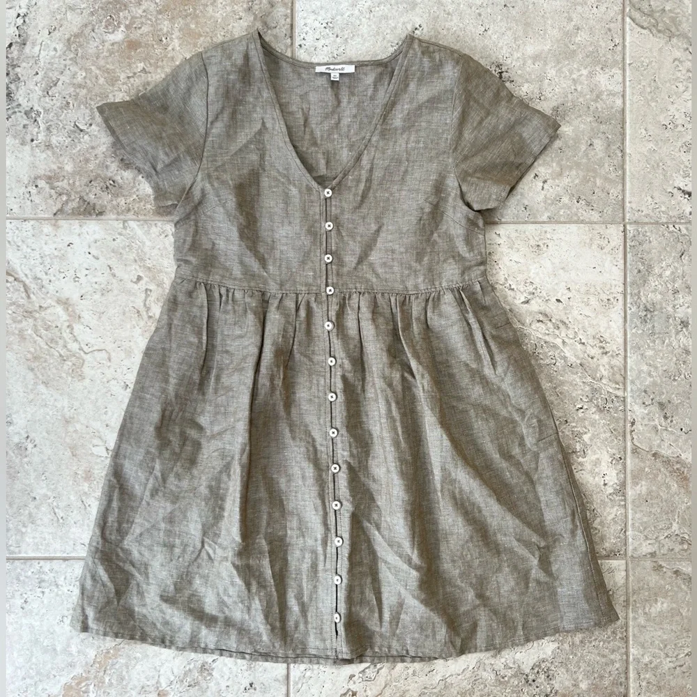 Madewell Linen-Blend Alexandra Button-Front Mini Dress, Olive Branch, size XS - Picture 11 of 11